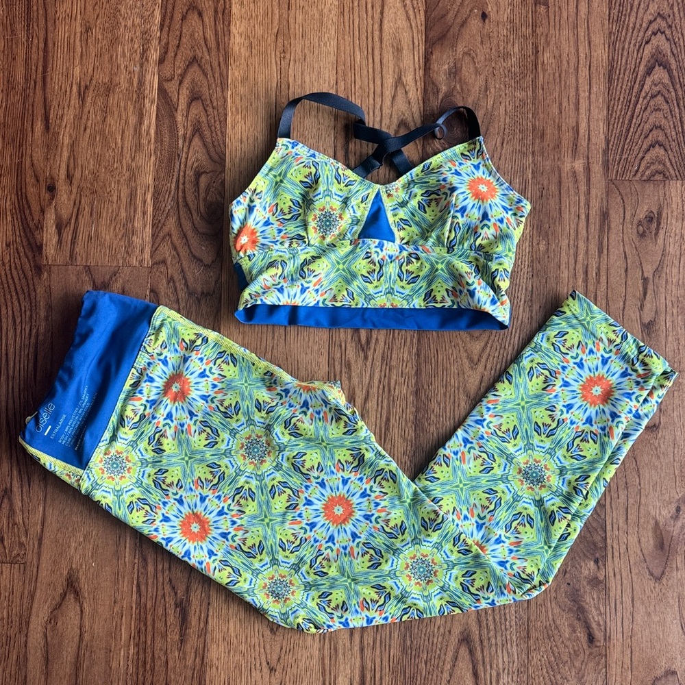 Oiselle Blue and Yellow Activewear Top and bottoms!